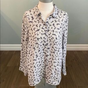 JJILL Love Linen essential button up shirt - gray floral - size L petite
